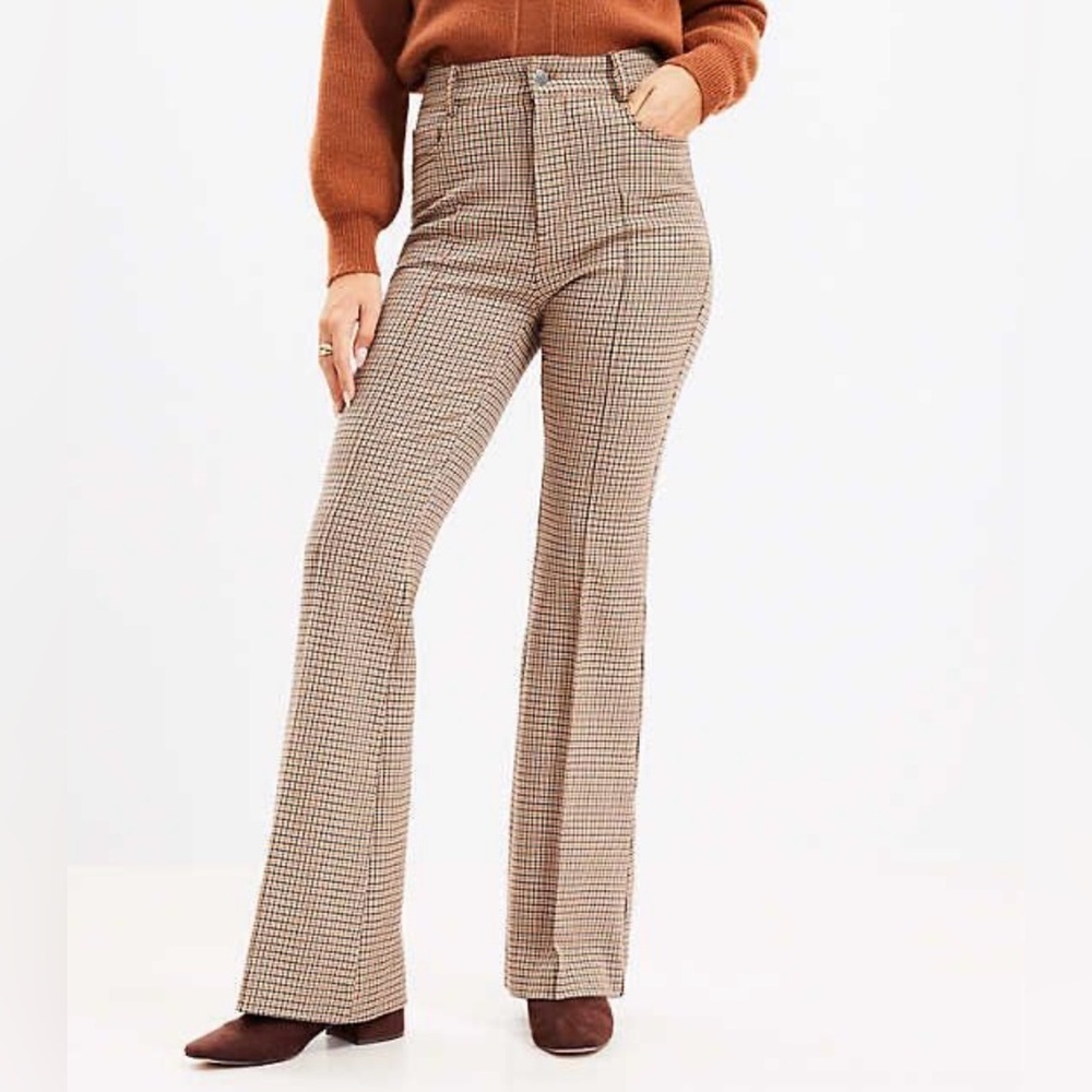 LOFT Women's Plaid Boot Cut Pants - Warm Stone